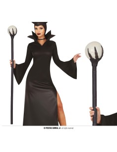 Bastone da strega nero con sfera luminosa smontabile da 100 cm accessorio Halloween