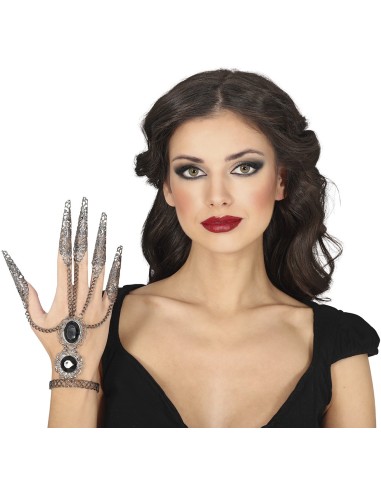 Bracciale con unghie metalliche argentate per costume Halloween horror donna