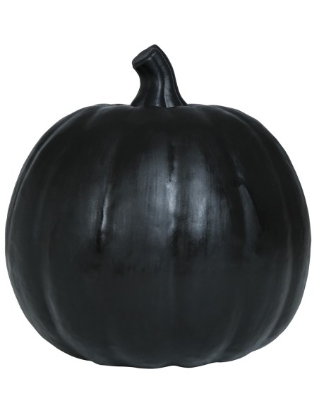 Zucca Halloween nera illuminata con occhi e bocca arancioni jack-o'-lantern decorazione 16 cm