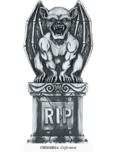 Lapide decorativa Halloween con gargoyle grigio dalle ali spiegate e scritta RIP per feste horror