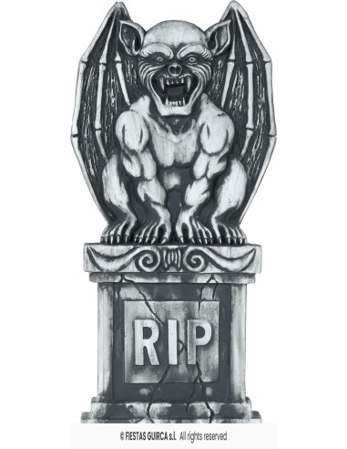 Lapide decorativa Halloween con gargoyle grigio dalle ali spiegate e scritta RIP per feste horror