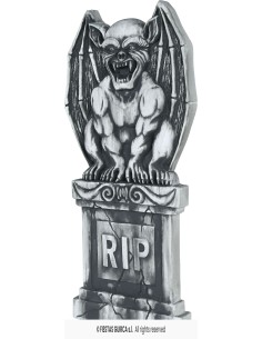 Lapide decorativa Halloween con gargoyle grigio dalle ali spiegate e scritta RIP per feste horror 2