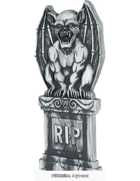 Lapide decorativa Halloween con gargoyle grigio dalle ali spiegate e scritta RIP per feste horror