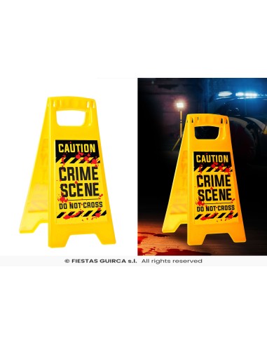 Cartello giallo Caution Crime Scene Do Not Cross per decorazioni Halloween 31x53 cm