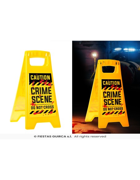Cartello giallo Caution Crime Scene Do Not Cross per decorazioni Halloween 31x53 cm