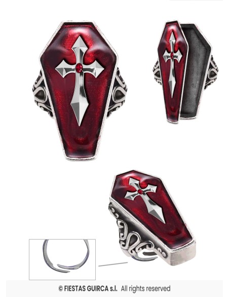Anello gotico a forma di bara rossa con croce argentata per accessori Halloween horror