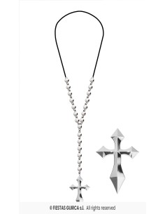 Collana con croce metallica su cordino nero per costume Halloween vampiro gotico