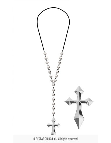 Collana con croce metallica su cordino nero per costume Halloween vampiro gotico