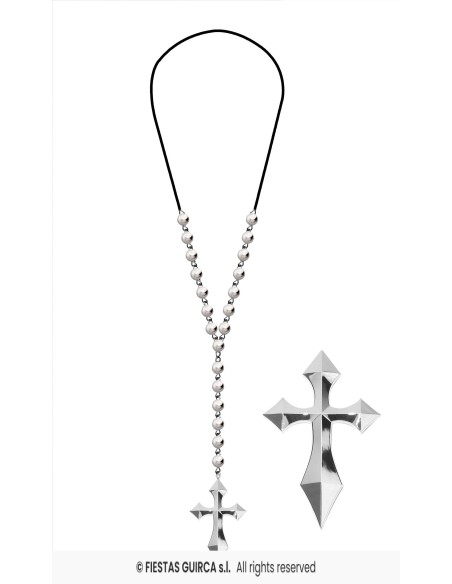 Collana con croce metallica su cordino nero per costume Halloween vampiro gotico