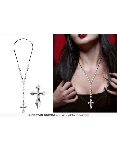 Collana con croce metallica su cordino nero per costume Halloween vampiro gotico