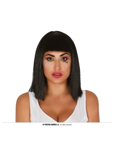 Parrucca nera stile egiziano con caschetto e frangia dritta per costume Cleopatra regina egizia