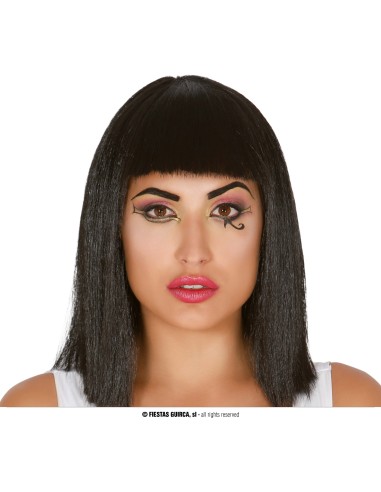 Parrucca nera stile egiziano con caschetto e frangia dritta per costume Cleopatra regina egizia