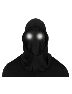 Cappuccio nero con occhi LED luminosi bianchi per costume Halloween horror spaventoso