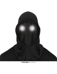 Cappuccio nero con occhi LED luminosi bianchi per costume Halloween horror spaventoso 2