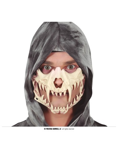 Maschera mezzo viso con zanne e denti aguzzi per costume Halloween horror spaventoso
