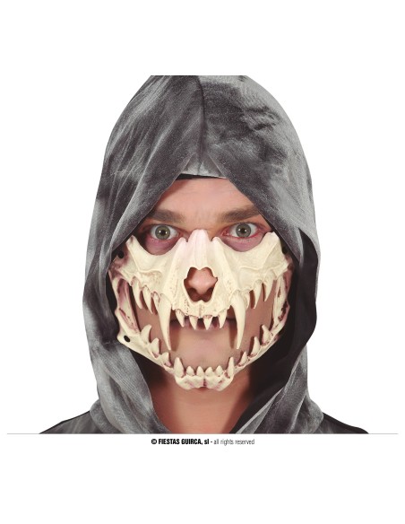 Maschera mezzo viso con zanne e denti aguzzi per costume Halloween horror spaventoso