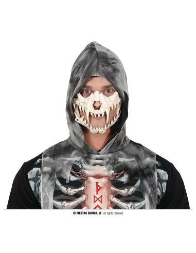 Maschera mezzo viso con zanne e denti aguzzi per costume Halloween horror spaventoso