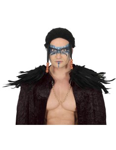 Spallina in piume nere per costume Halloween e travestimenti teatrali con effetto drammatico