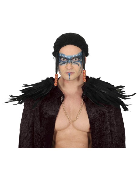 Spallina in piume nere per costume Halloween e travestimenti teatrali con effetto drammatico