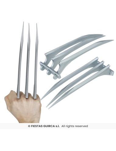 Artigli Wolverine metallici 25cm con supporto per mano cosplay X-Men supereroi