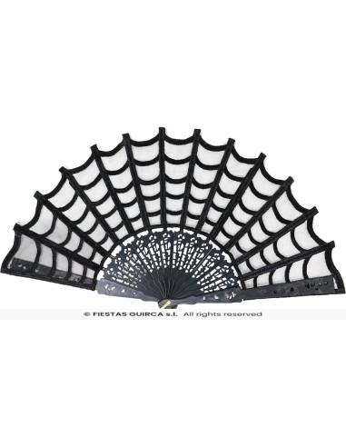 Ventaglio gotico nero con motivo ragnatela aperto per accessorio Halloween costume dark