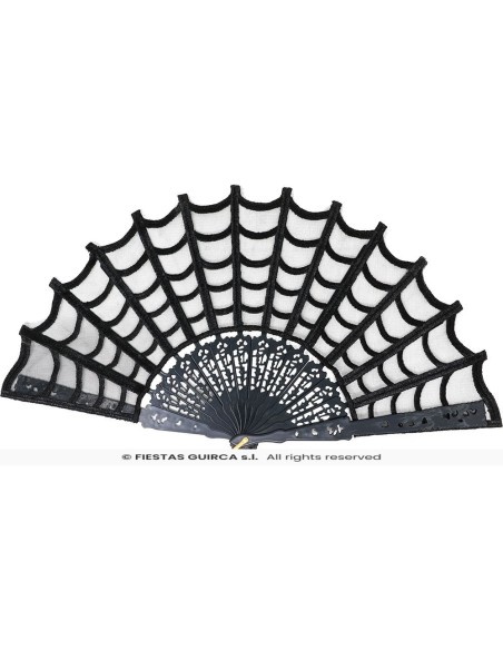 Ventaglio gotico nero con motivo ragnatela aperto per accessorio Halloween costume dark