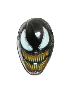 Maschera Venom nera con bocca spalancata e denti gialli per costume Halloween Marvel 2