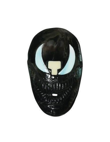 Maschera Venom nera con bocca spalancata e denti gialli per costume Halloween Marvel
