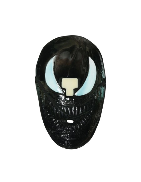 Maschera Venom nera con bocca spalancata e denti gialli per costume Halloween Marvel