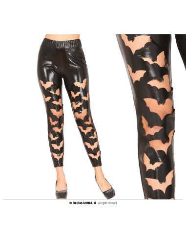 Leggings neri effetto pelle con decorazioni pipistrelli per costume Halloween donna dark gotico
