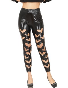 Leggings neri effetto pelle con decorazioni pipistrelli per costume Halloween donna dark gotico 2