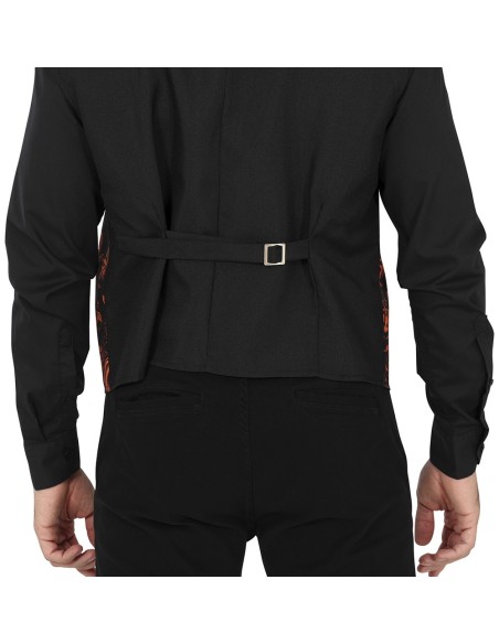 Gilet vampiro damascato rosso e nero con decorazioni gotiche per costume Halloween uomo