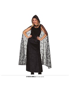 Mantello nero lungo con cappuccio 120 cm per costume Halloween da strega o mago oscuro 2