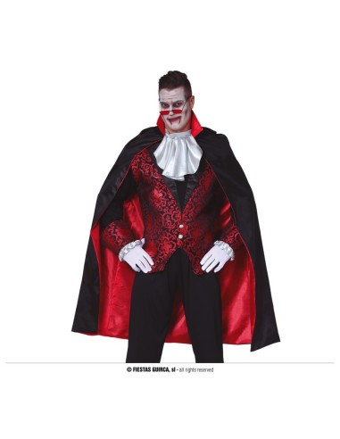 Mantello nero con fodera rossa 115 cm per costume da vampiro Halloween con chiusura al collo