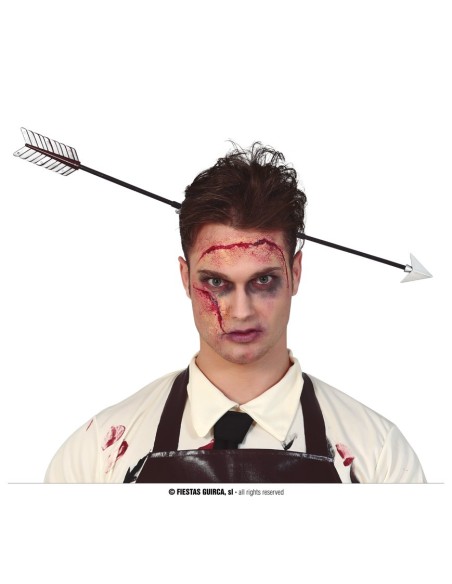 Cerchietto con freccia attraverso la testa accessorio horror Halloween 50 cm effetto zombie