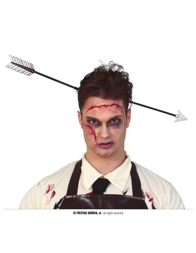 Cerchietto con freccia attraverso la testa accessorio horror Halloween 50 cm effetto zombie