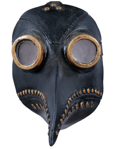 Maschera dottore della peste nera in lattice con becco lungo e occhiali dorati per Halloween