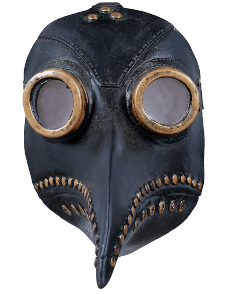Maschera dottore della peste nera in lattice con becco lungo e occhiali dorati per Halloween