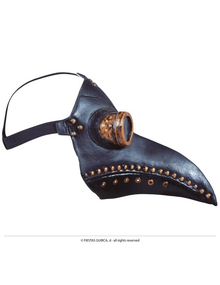 Maschera dottore della peste nera in lattice con becco lungo e occhiali dorati per Halloween