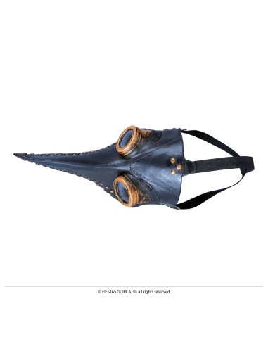 Maschera dottore della peste nera in lattice con becco lungo e occhiali dorati per Halloween