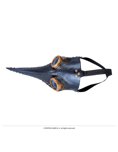 Maschera dottore della peste nera in lattice con becco lungo e occhiali dorati per Halloween