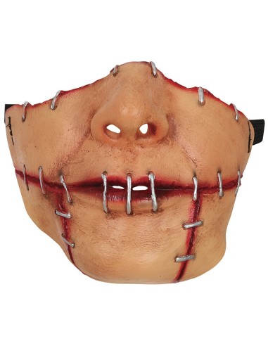 Maschera lattice mezzo viso bocca cucita con punti rossi effetto horror Halloween