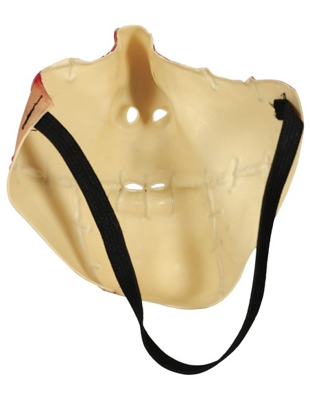 Maschera lattice mezzo viso bocca cucita con punti rossi effetto horror Halloween