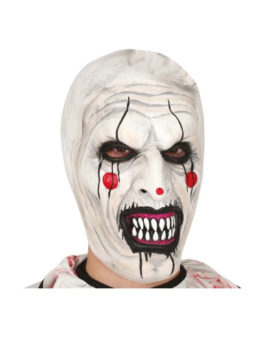 Maschera Art the Clown lattice bianca con denti aguzzi e dettagli rossi per Halloween horror