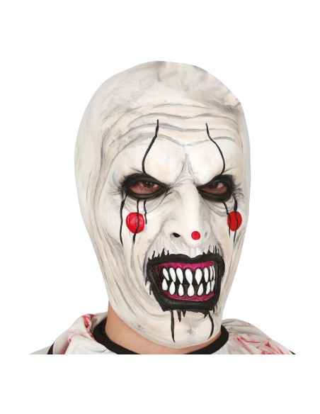 Maschera Art the Clown lattice bianca con denti aguzzi e dettagli rossi per Halloween horror