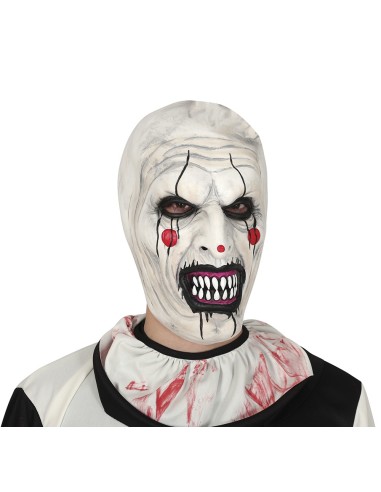 Maschera Art the Clown lattice bianca con denti aguzzi e dettagli rossi per Halloween horror