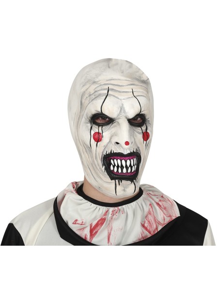 Maschera Art the Clown lattice bianca con denti aguzzi e dettagli rossi per Halloween horror