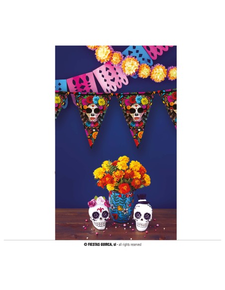 Gagliardetto decorativo messicano con teschi Catrina colorati e fiori per Día de los Muertos Halloween