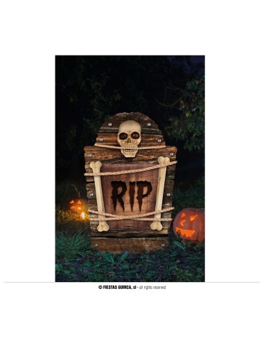 Lapide decorativa Halloween RIP 56 cm con teschio e decorazioni macabre per feste horror