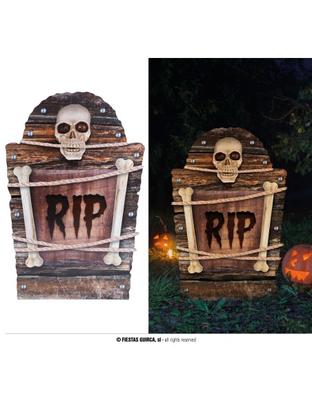 Lapide decorativa Halloween RIP 56 cm con teschio e decorazioni macabre per feste horror